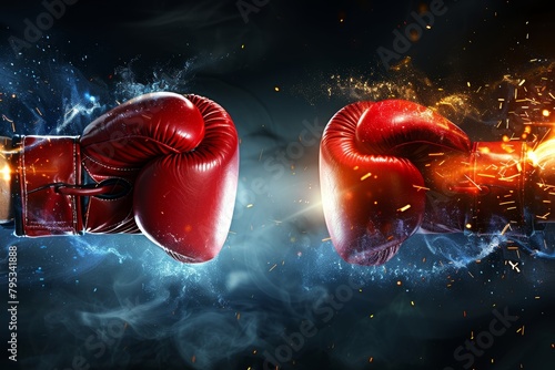 Iconic boxing match poster  two gloves with  vs  text in center for intense versus showdown photo