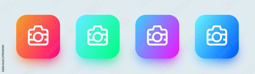 Camera line icon in square gradient colors. Capture buttons signs vector illustration. Camera line icon in square gradient colors. Capture buttons signs vector illustration.