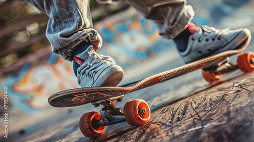 skateboarder doing skate tricks on the road, close up of skateboarder