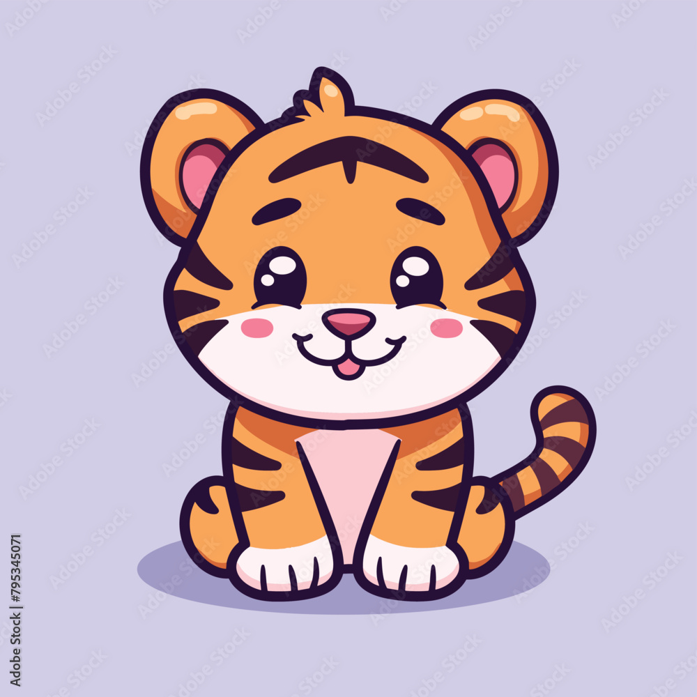 Fototapeta premium Cute tiger cartoon illustration flat vector art