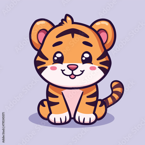 Cute tiger cartoon illustration flat vector art