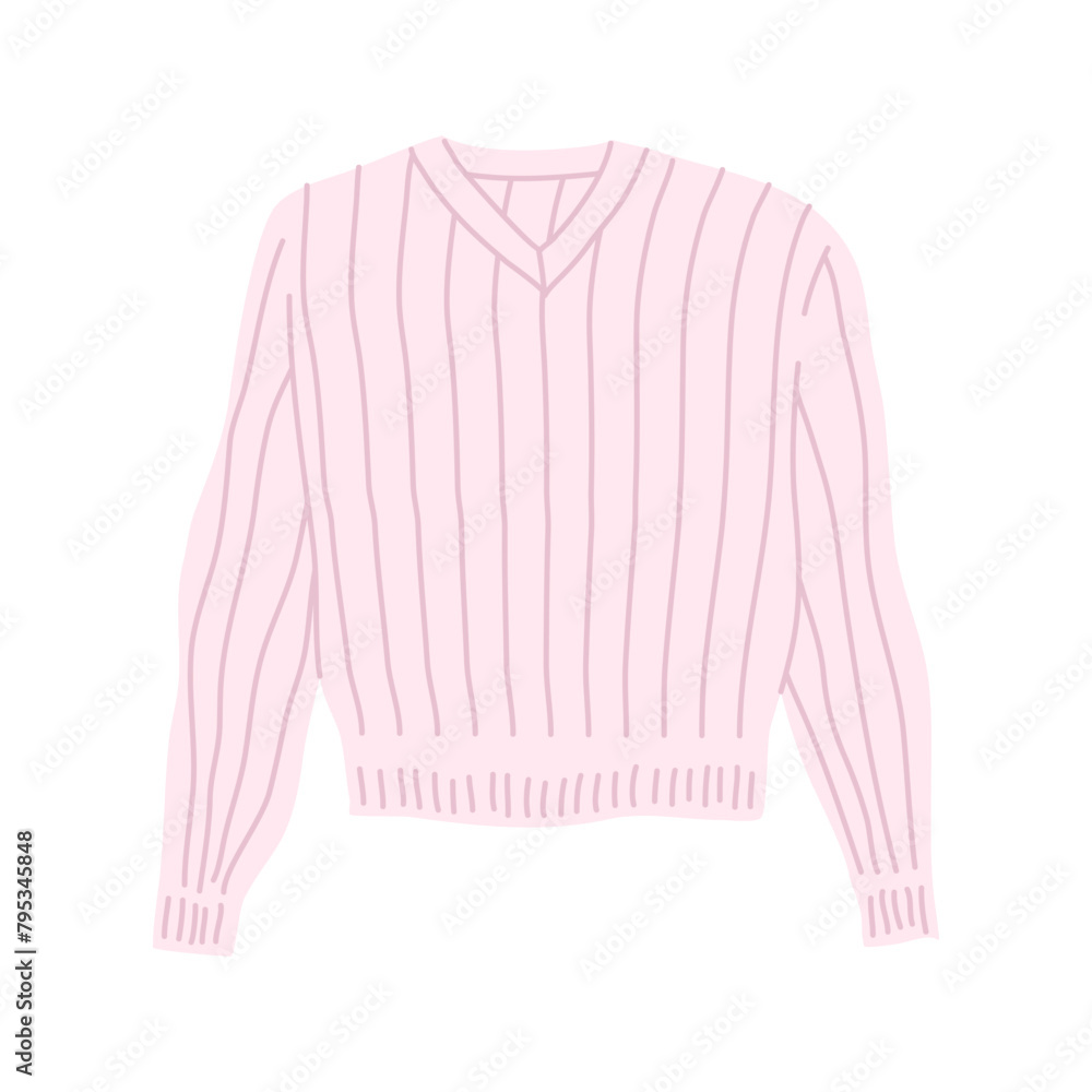 Obraz premium Cartoon Clothes Male Striped Jumper Concept Flat Design Style Isolated on a White Background. Vector illustration
