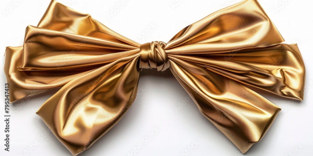 Golden bow on white background, Golden bow on white background,