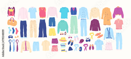 Cartoon Clothes Male Different Types Set Concept Flat Design Style Isolated on a White Background. Vector illustration
