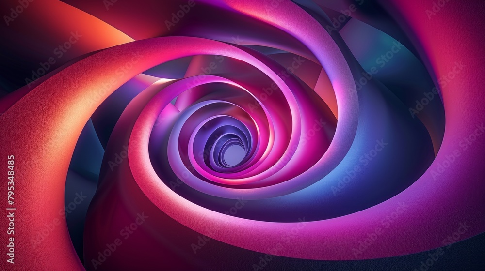 Graphic design art of abstract illusion of a spiral with geometric shapes of pink and violet neon lines. Graphic design art of abstract illusion of a spiral with geometric shapes of pink and violet neon lines.