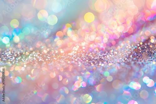 Glowing rainbow-colored sparkles shimmering against a soft transparent white surface, adding vibrancy and joy