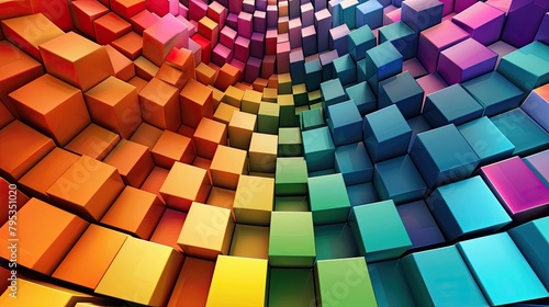 Vibrant 3D mosaic of multicolored tiles floating freely in space