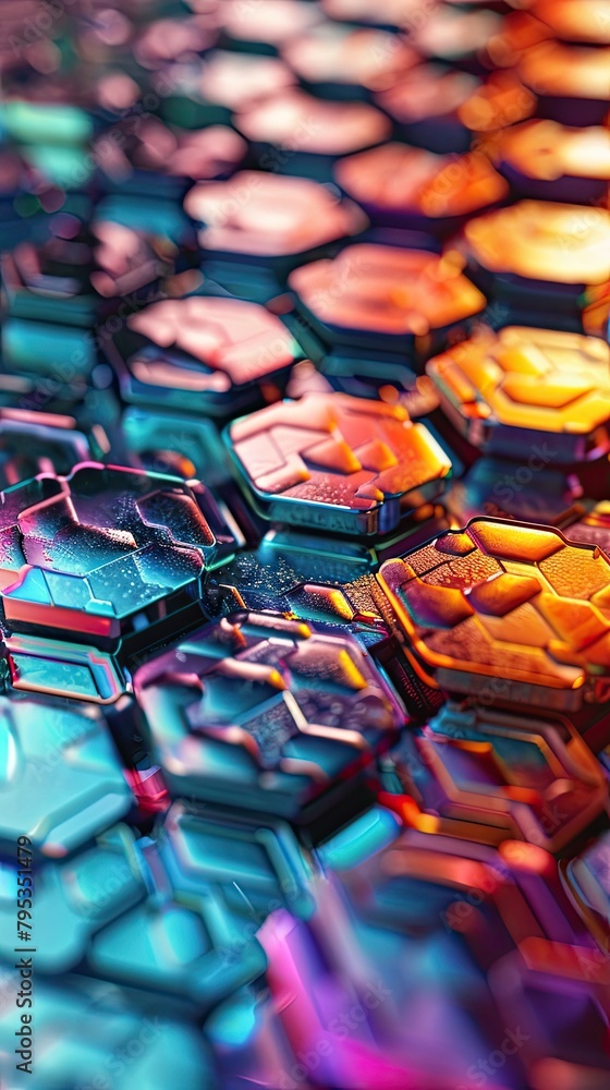 Heat sensitive hexagons that change colors based on temperature in 3D visualization