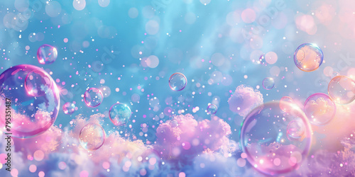a collection of water bubbles in a purple air background, bubbles floating on the surface of the water.purple water bubles close up	
