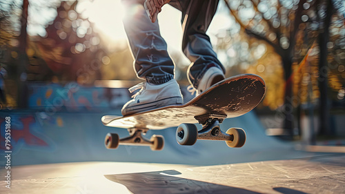 skateboarder doing skate tricks on the road, close up of skateboarder