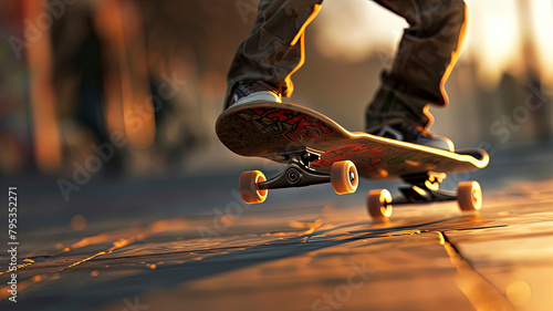 skateboarder doing skate tricks on the road, close up of skateboarder