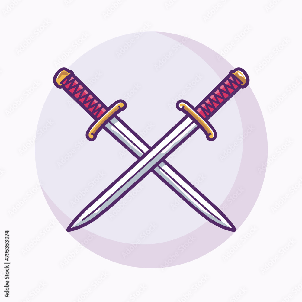 Two swords crossed cartoon flat vector illustration Two swords crossed cartoon flat vector illustration
