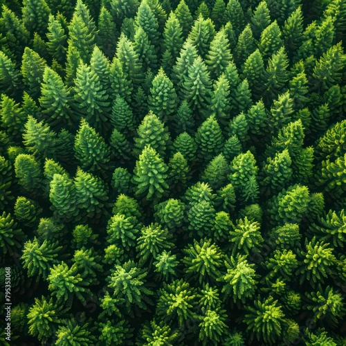Aerial top view of green trees in forest