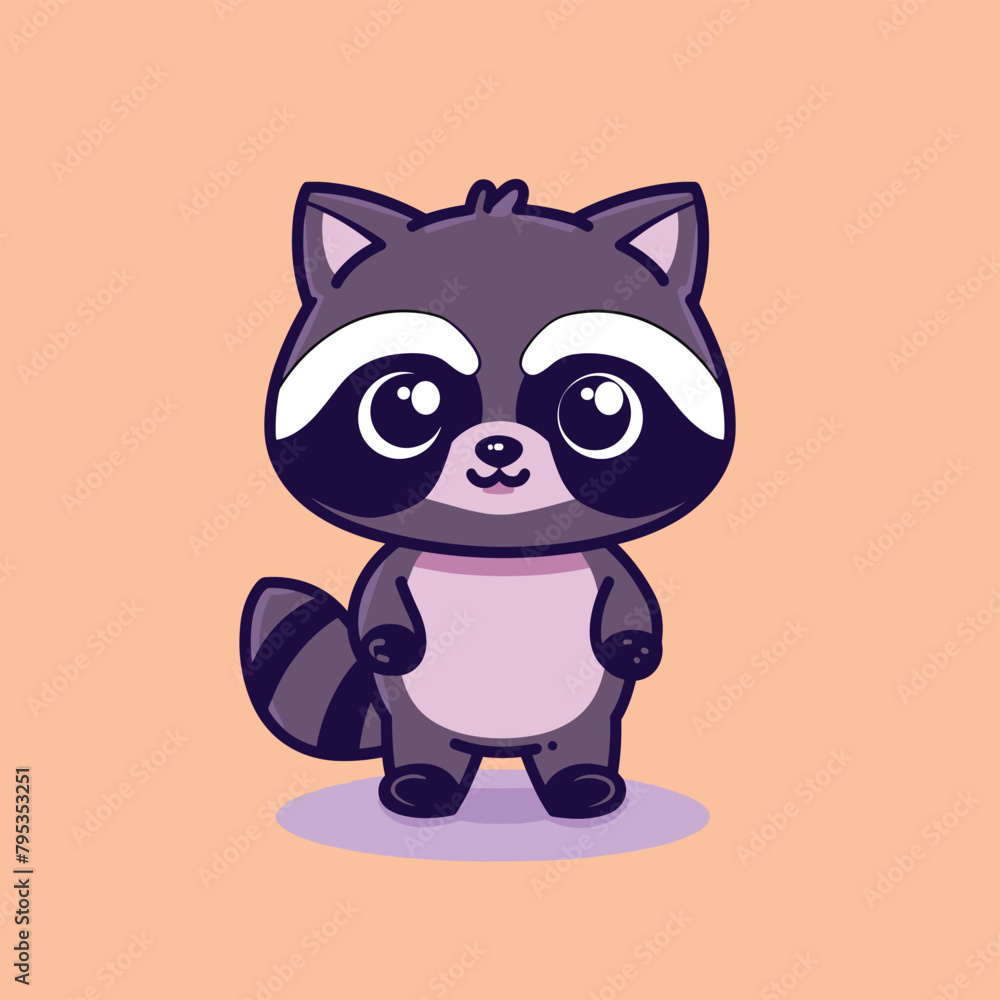 Adorable raccoon cartoon animal character vector illustration