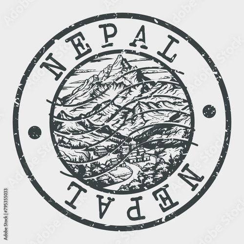 Nepal, Stamp Postal. Silhouette Seal. Passport Round Design. Vector Icon. Design Retro Travel. National Symbol.	
