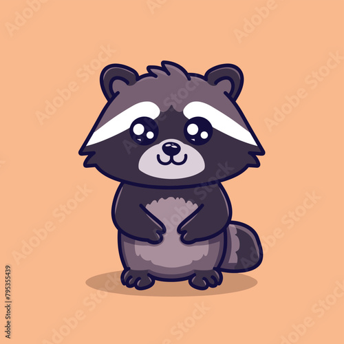 Adorable raccoon cartoon animal character vector illustration