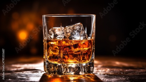 Stock photo of whiskey into a glass with copy space. photo