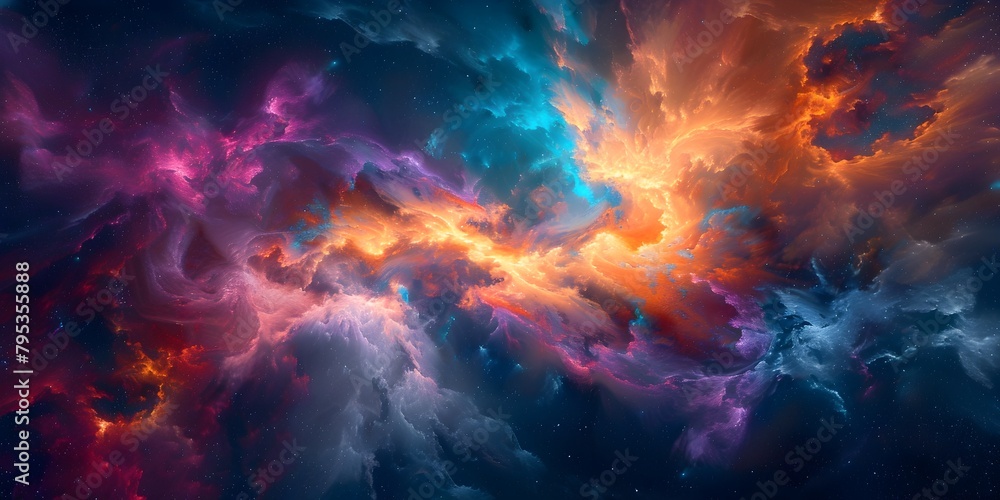 Vibrant Cosmic Explosion of Swirling Multicolored Energy in Outer Space