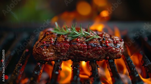 Juicy grilled meat with fire.