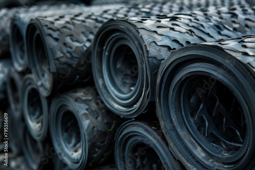 rolls of industrial grade rubber in a warehouse photo