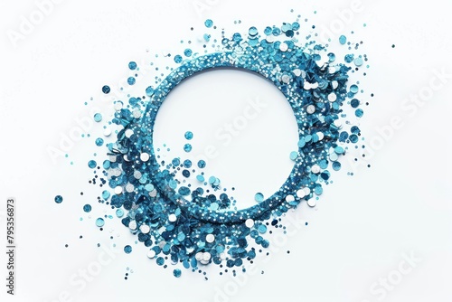 Glitter frame circular shapes turquoise aqua white background.