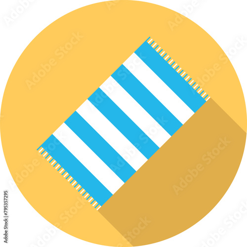Beach towel, realistic beach towel icon isolated on yellow background with shadow. Vector, cartoon illustration.
