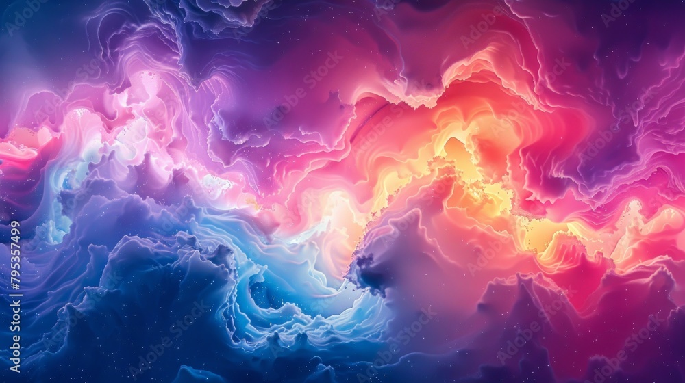 Liquid color design background fly out of mind explosion - as a fantasy. Colorful splash. Gradient colorful abstract background.