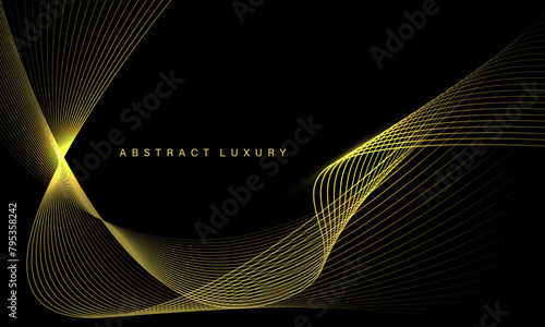 Abstract gold line wave mesh curve overlap on black luxury design modern creative background vector