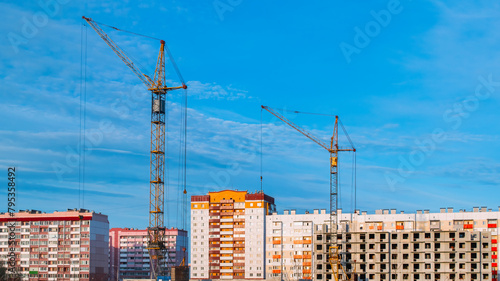 Construction tower crane on a construction site.