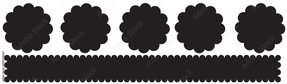Scallop edge frames border set silhouette and outline