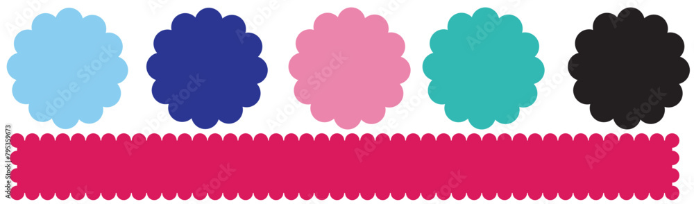 Scallop edge frames border set silhouette and outline Scallop edge frames border set silhouette and outline