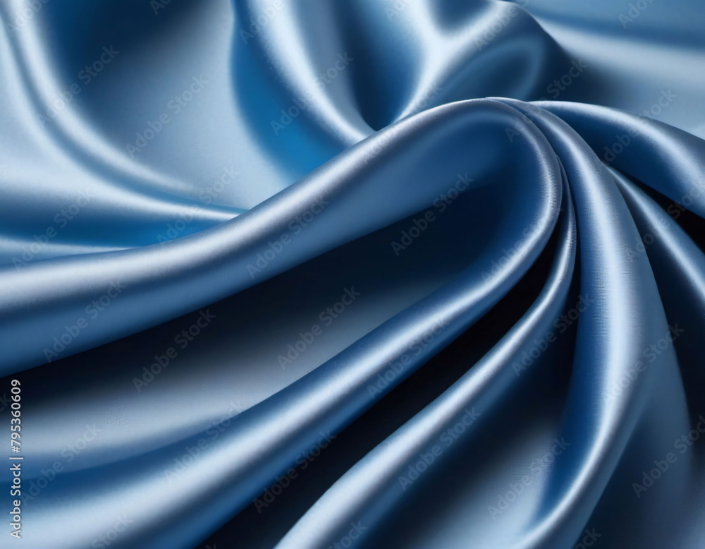 Flauschiger und geschmeidiger blauer Satin Stoff mit Oberflächenglanz, edles Seiden Imitat aus Polyester, Hintergrund