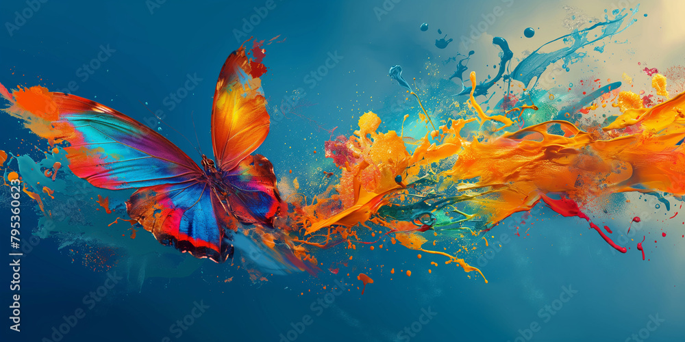 Naklejka premium Zeichnung eines bunten Schmetterling in farbenfrohen Design