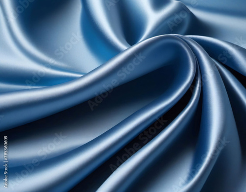 Flauschiger und geschmeidiger blauer Satin Stoff mit Oberflächenglanz, edles Seiden Imitat aus Polyester, Hintergrund photo