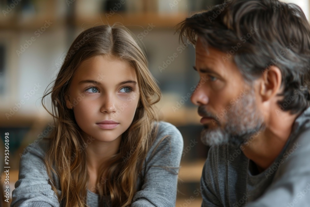 An affectionate gaze between a father and daughter in a heartfelt moment, conveying deep connection and understanding An affectionate gaze between a father and daughter in a heartfelt moment, conveying deep connection and understanding