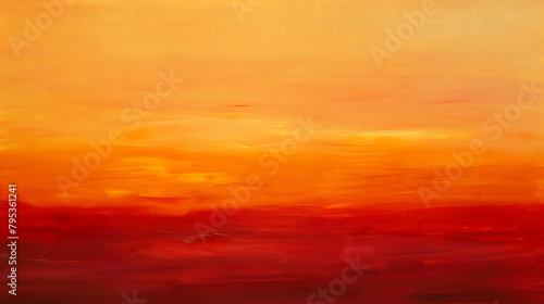 an orange sky serves as the backdrop for a painting of a cityscape