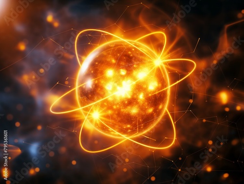 A glowing orange ball with a black background. The ball is surrounded by a bright yellow circle. The image has a futuristic and mysterious vibe © MaxK