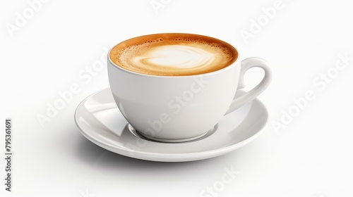 Cup of warm espresso isolated on white background.