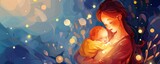 Mother gently embrace her little baby Mother gently embrace her little baby. Colorful illustration.