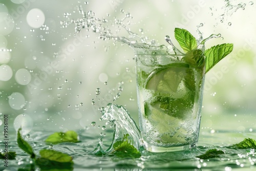 Fresh Mint Mojito Cocktail Splash on Natural Background