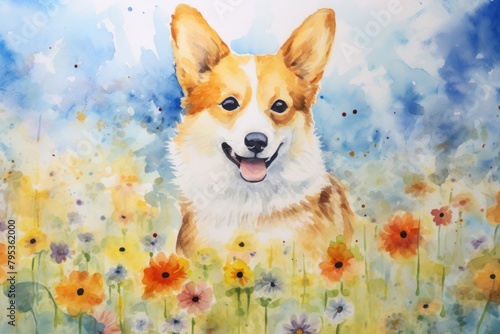 Background dog painting flower mammal.