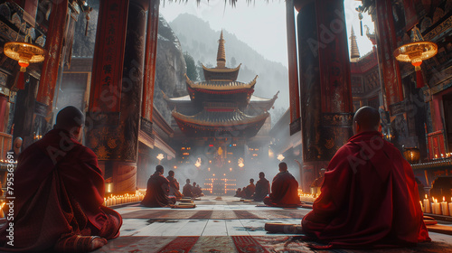 monks in the temple photo