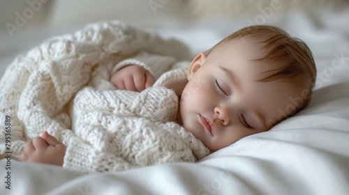 Peaceful Newborn Baby Sleeping Soundly in Soft Blanket.