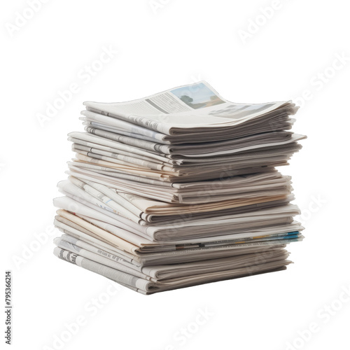 A large stack of newspapers on a white background