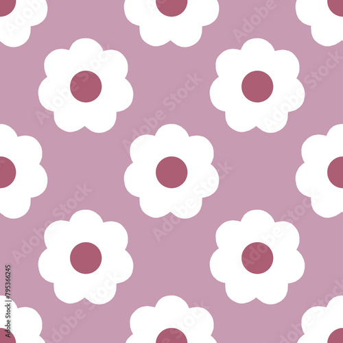 Seamless patterns with daisy flower, meadow on pink background illustration. Cute summer wallpaper.