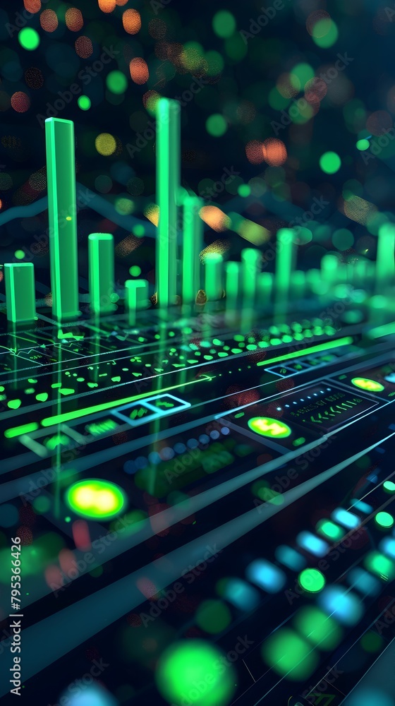 Fototapeta premium Glowing Green Uptrend Graph on Digital Finance Interface