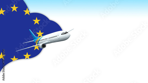 3d illustration plane with Europian Union  flag background for business and travel design photo