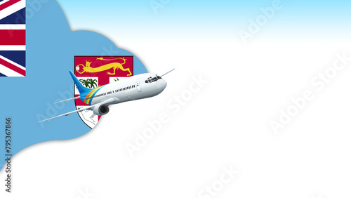 3d illustration plane with Fiji  flag background for business and travel design