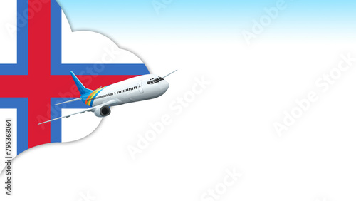3d illustration plane with Faroe Islands  flag background for business and travel design