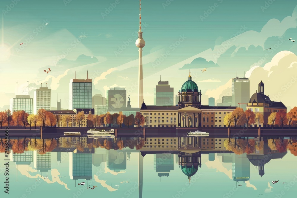 Fototapeta premium Beauty of Berlin skyline with famous landmarks, Ai generated